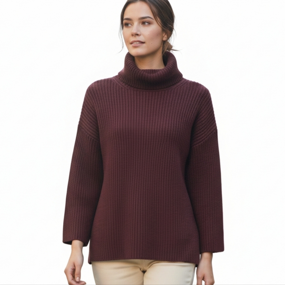 Babaton Aritzia 100% Merino Wool Ribbed Turtleneck Women's  Sweater Burgundy - S